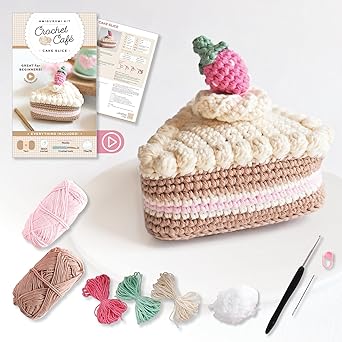 Crochet Cafe Amigurumi Kit Cake Slice: Everything You Need Is Included: 100%-Cotton Yarn, Crochet Hook, Stitch Marker, Tapestry Needle, Fiberfill, ... Instruction Videos; Beginner Friendly!