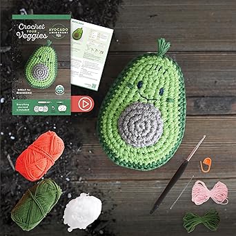 Crochet Your Veggies Amigurumi Kit Avocado: Everything You Need Is Included: 100%-Cotton Yarn, Crochet Hook, Stitch Marker, Tapestry Needle, ... Instruction Videos; Beginner Friendly