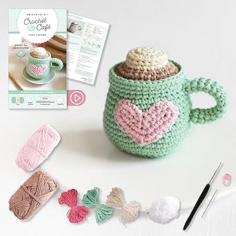 Crochet Cafe Amigurumi Kit Hot Cocoa: Everything You Need Is Included: 100%-Cotton Yarn, Crochet Hook, Stitch Marker, Tapestry Needle, Fiberfill, ... Instruction Videos; Beginner Friendly!