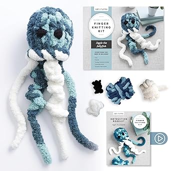 Super Simple Finger Knitting Kit Jiggle the Jellyfish: Everything You Need Is Included: Chunky Yarn, Fiberfill, Instruction Booklet, Exclusive ... and Collectible Sticker; Beginner Friendly **Release 10/28/25