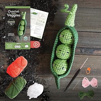 Crochet Your Veggies Amigurumi Kit Peapod: Everything You Need Is Included: 100%-Cotton Yarn, Crochet Hook, Stitch Marker, Tapestry Needle, Fiberfill, ... Instruction Videos; Beginner Friendly!