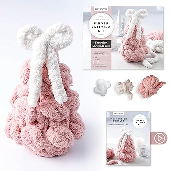 Super Simple Finger Knitting Kit Sugarplum Christmas Tree: Everything You Need Is Included: Chunky Yarn, Fiberfill, Instruction Booklet, Exclusive ... and Collectible Sticker; Beginner Friendly!   **Release 10/28/25