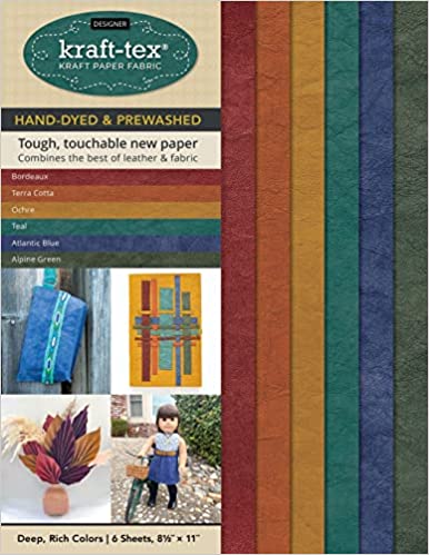 kraft-tex Designer Sampler 6 Deep, Rich Colors Hand-Dyed & Prewashed: Kraft Paper Fabric, 6 Sheets 8.5